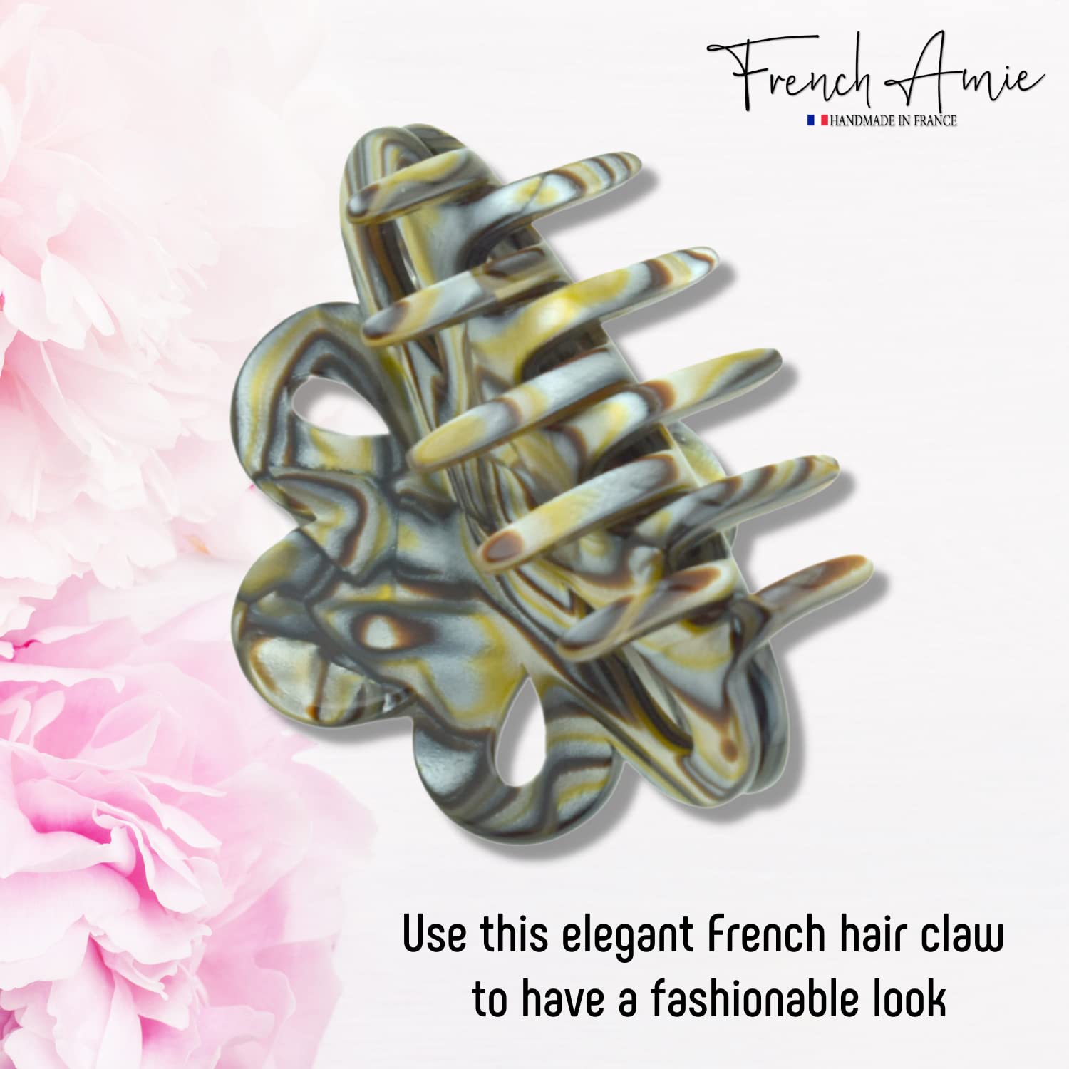 French Amie Flower Small 2 1/4"Handmade Cellulose Covered Spring Hair Claw Clips