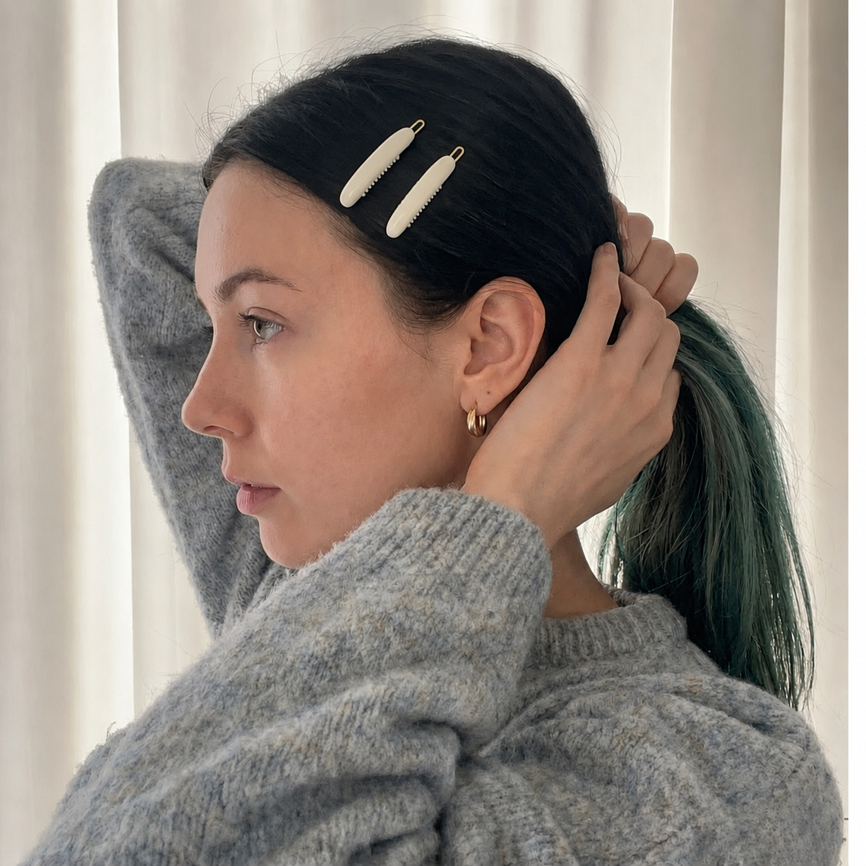 French Amie Oval Hair Barrette Clip Set of 2 Cellulose Acetate Tige Boule Clasp