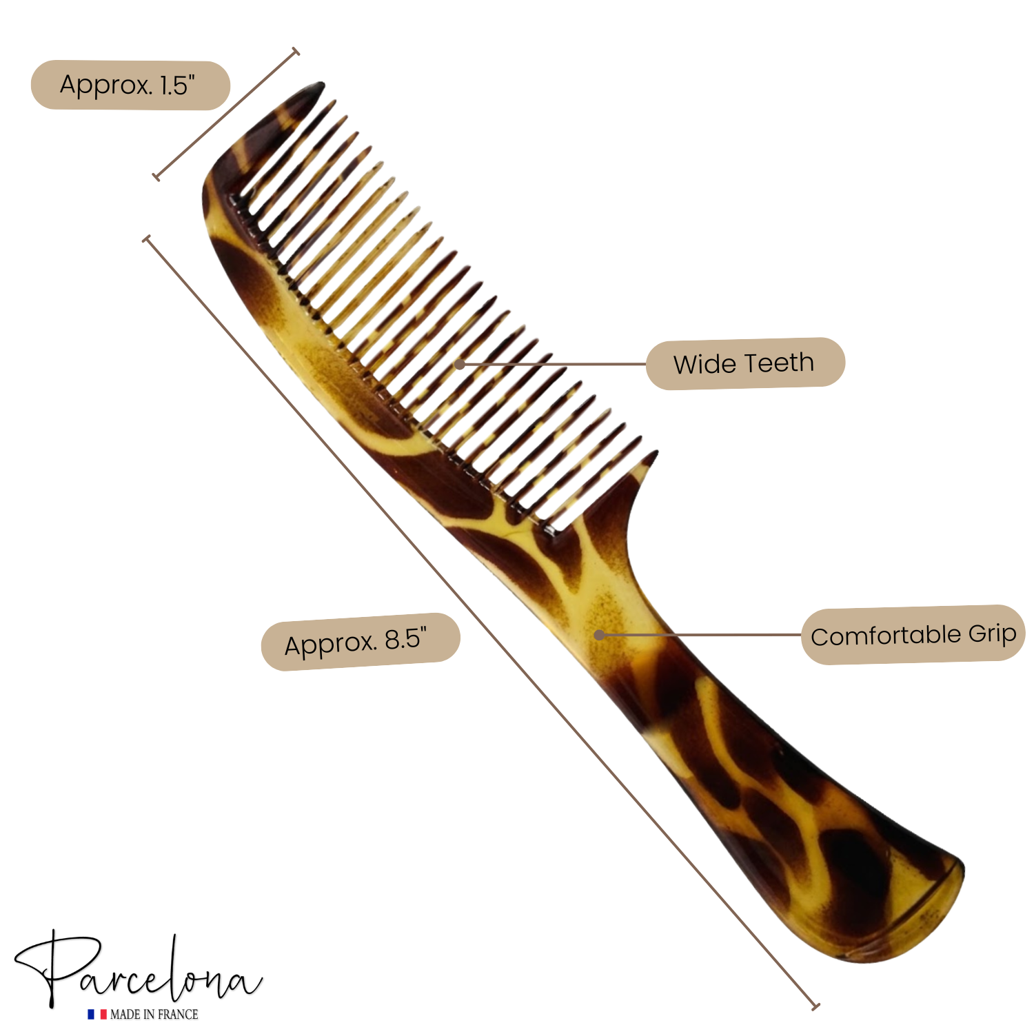 Parcelona 2pc Wide Tooth Comb Set French Cellulose Acetate Hair Detangler Combs