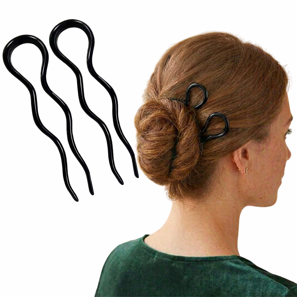 Parcelona French 2pc Wavy U Shape Hair Pin Cellulose Acetate 5" Chignon Bun Pins