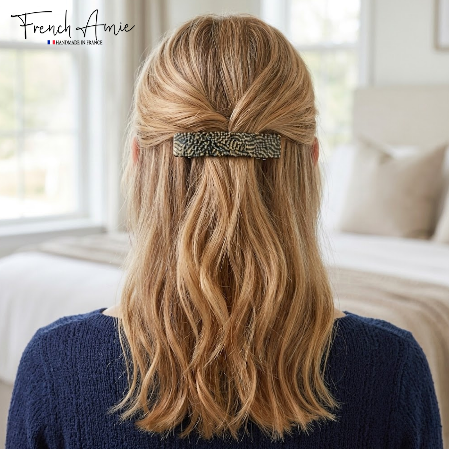 French Amie Oblong 3 1/2" Cellulose Handmade Automatic Hair Barrette for Women