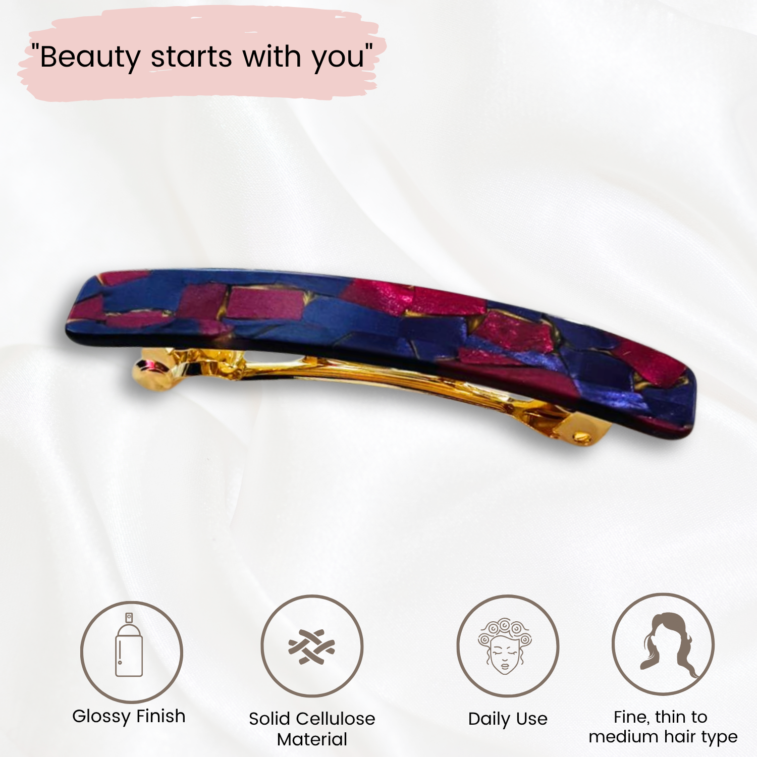 French Amie Small 2 1/4" Cellulose Handmade Hair Barrette for Women and Girls