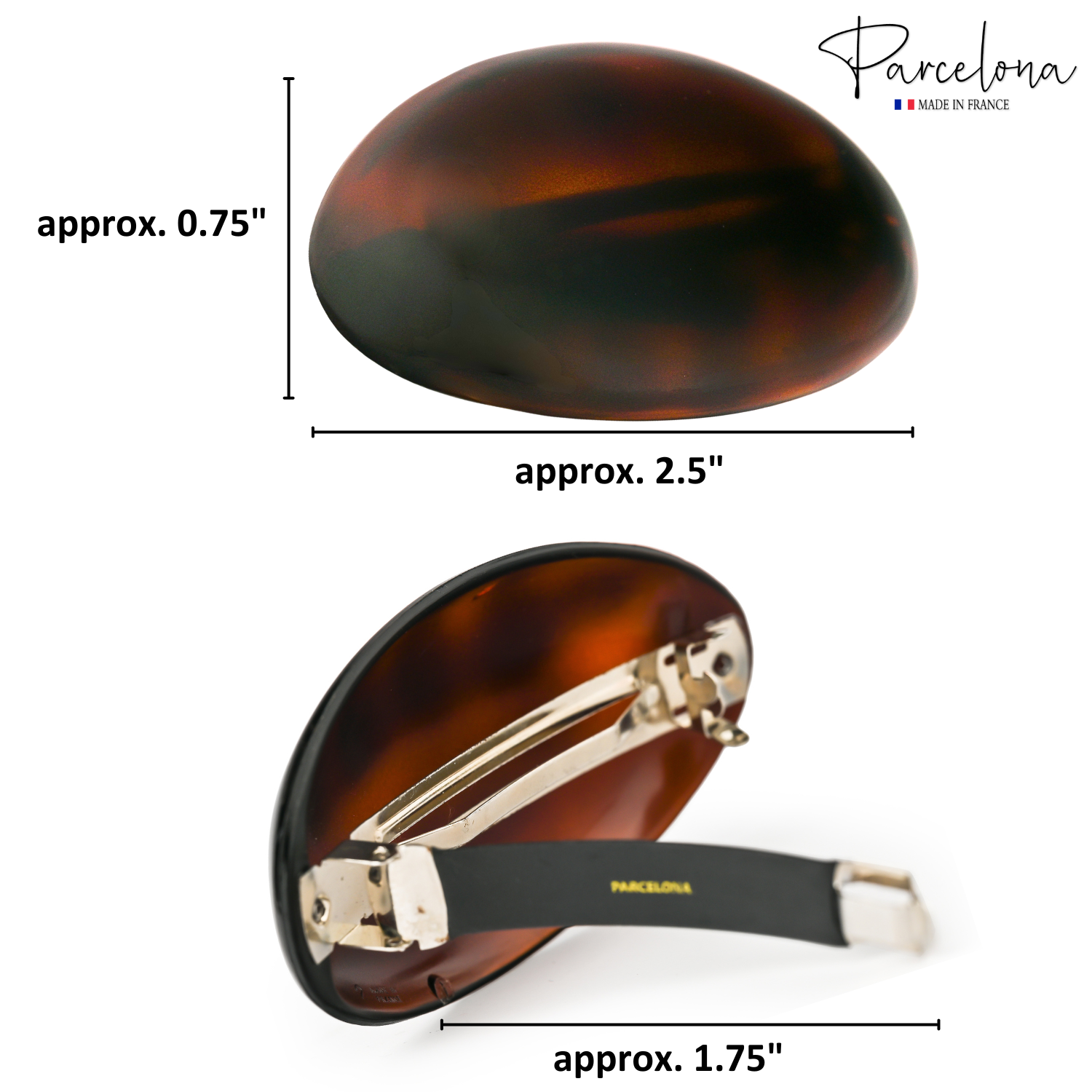 Parcelona French Medium Oval Dome Barrette 3.5" Tortoise Shell Hair Clip
