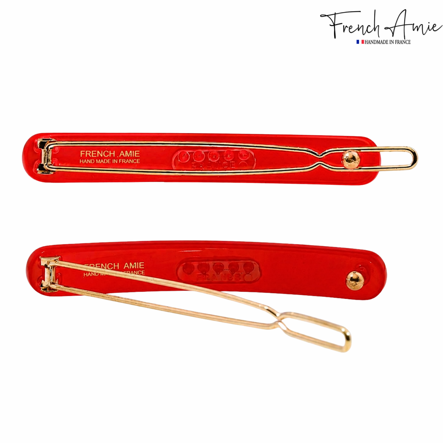 French Amie Rounded Oblong Small 2.5" Tige Boule Metal Clasp Hair Barrettes