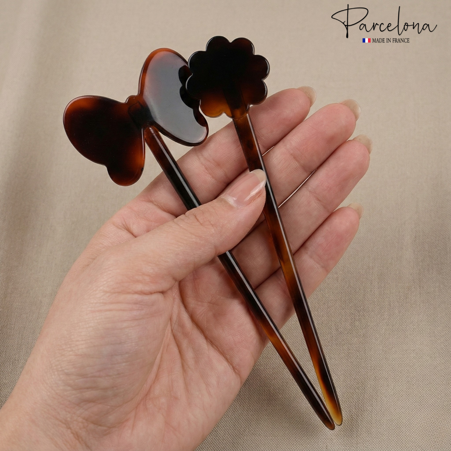 Parcelona French Butterfly and Flower Hair Sticks Chignon Pins for Buns (Set of 2)