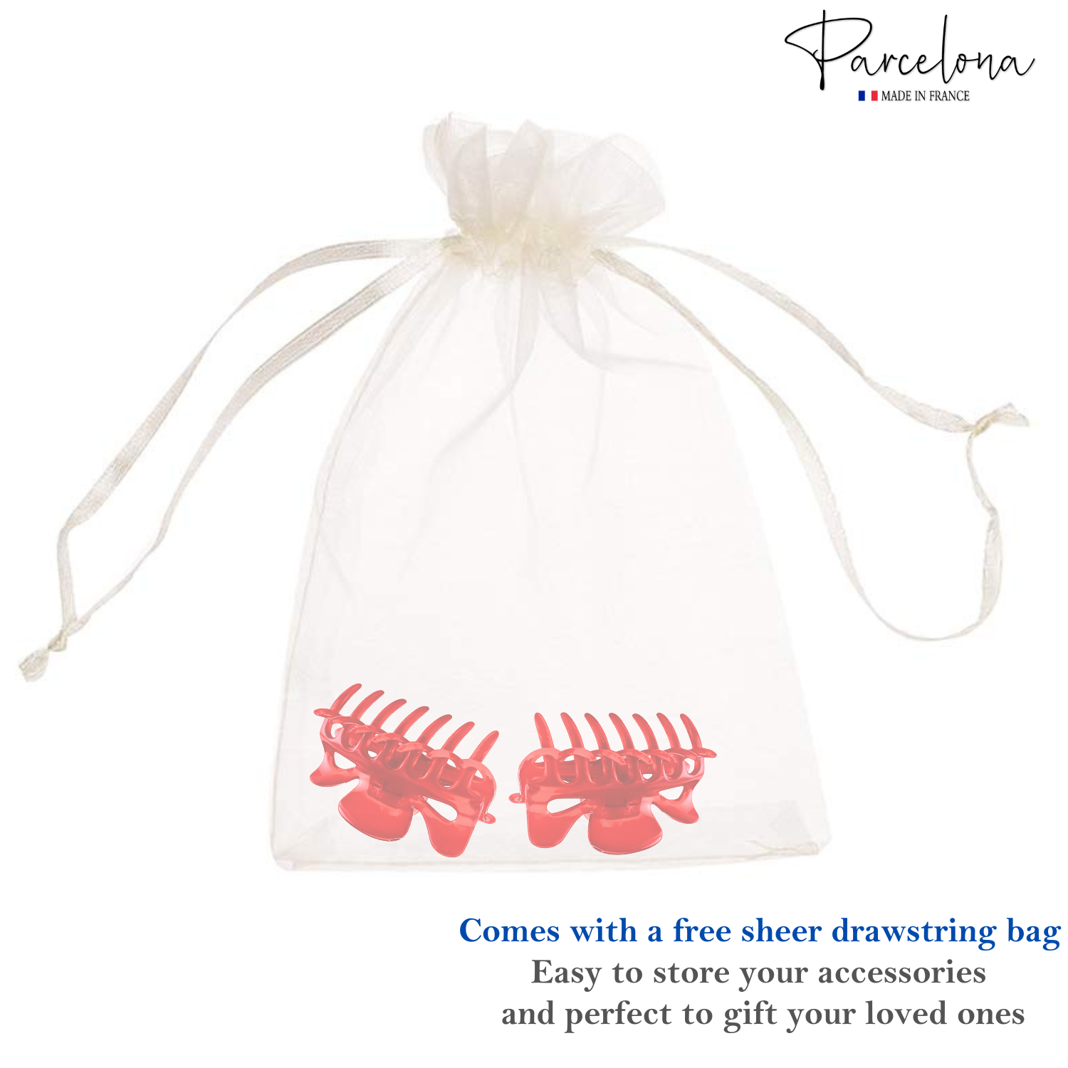 Parcelona French Classic Small 2.5" Celluloid Set of 2 Jaw Hair Claws for Women