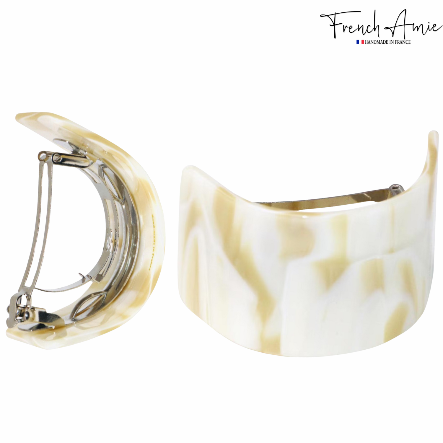 French Amie Half Circle 2 1/4" Medium Ivory Curved Handmade Cellulose Hair Clip