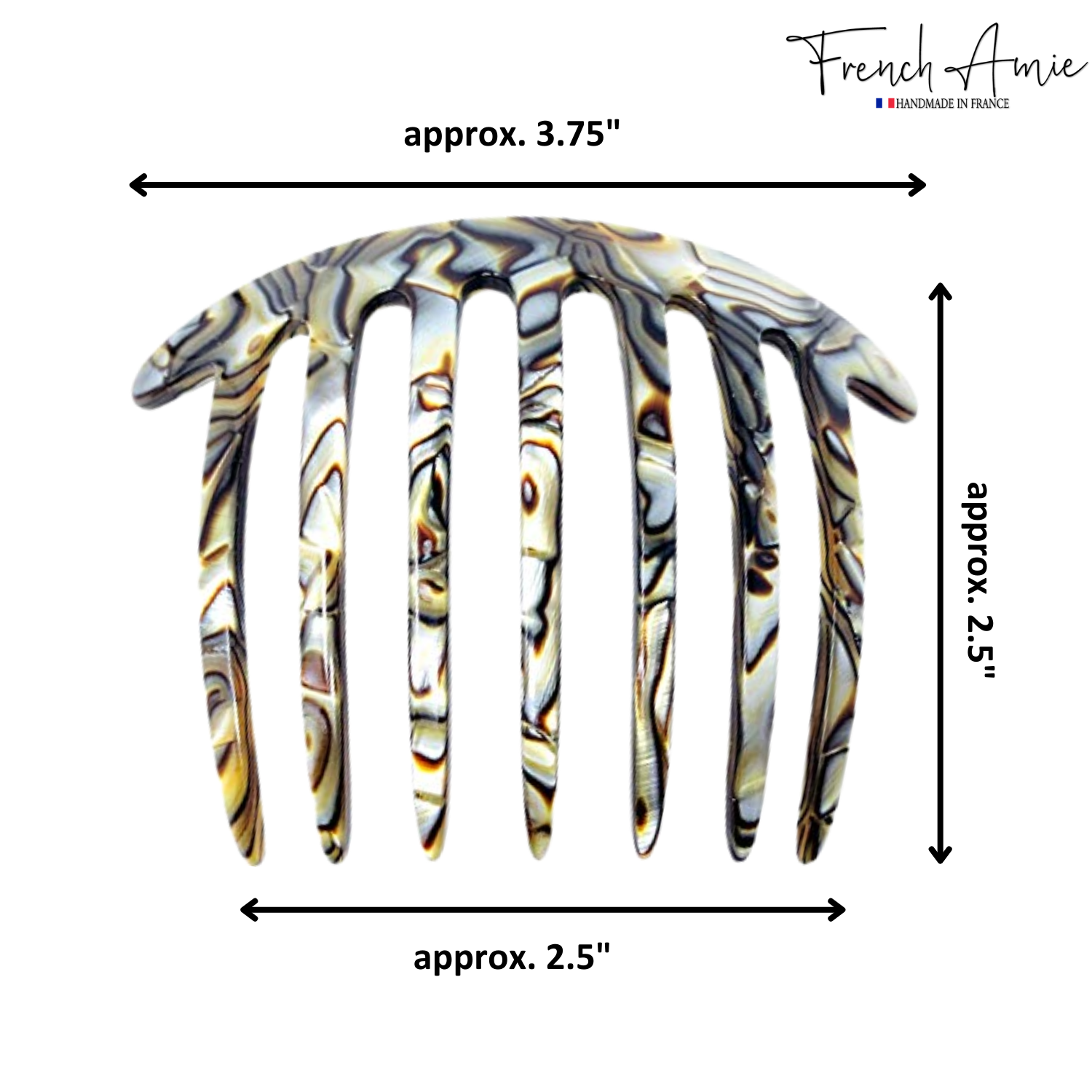 French Amie 7 Teeth Handmade Cellulose Side Hair Comb for Women and Girls