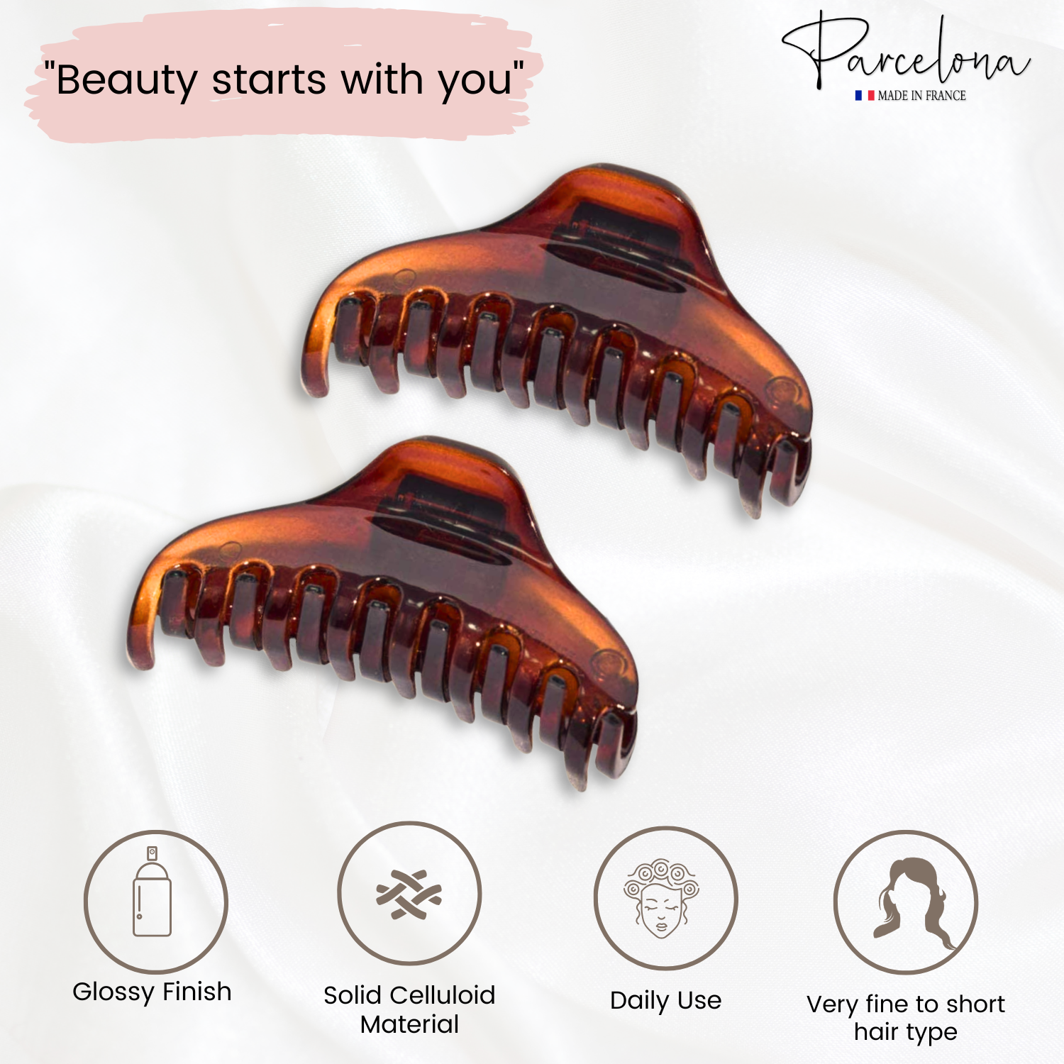 Parcelona France Skinny Boss Hair Claw 2 1/4" Small Jaw Hair Clips for Women