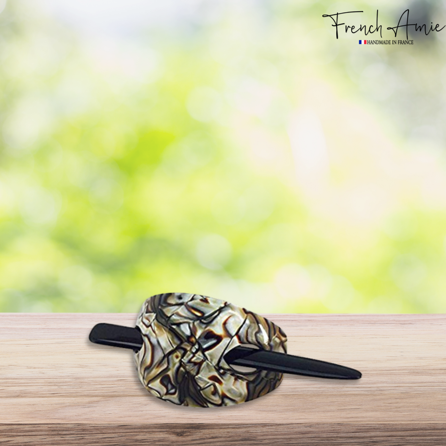 French Amie Oval Arch Handmade Celluloid Hair Bun Cover with Stick for Women