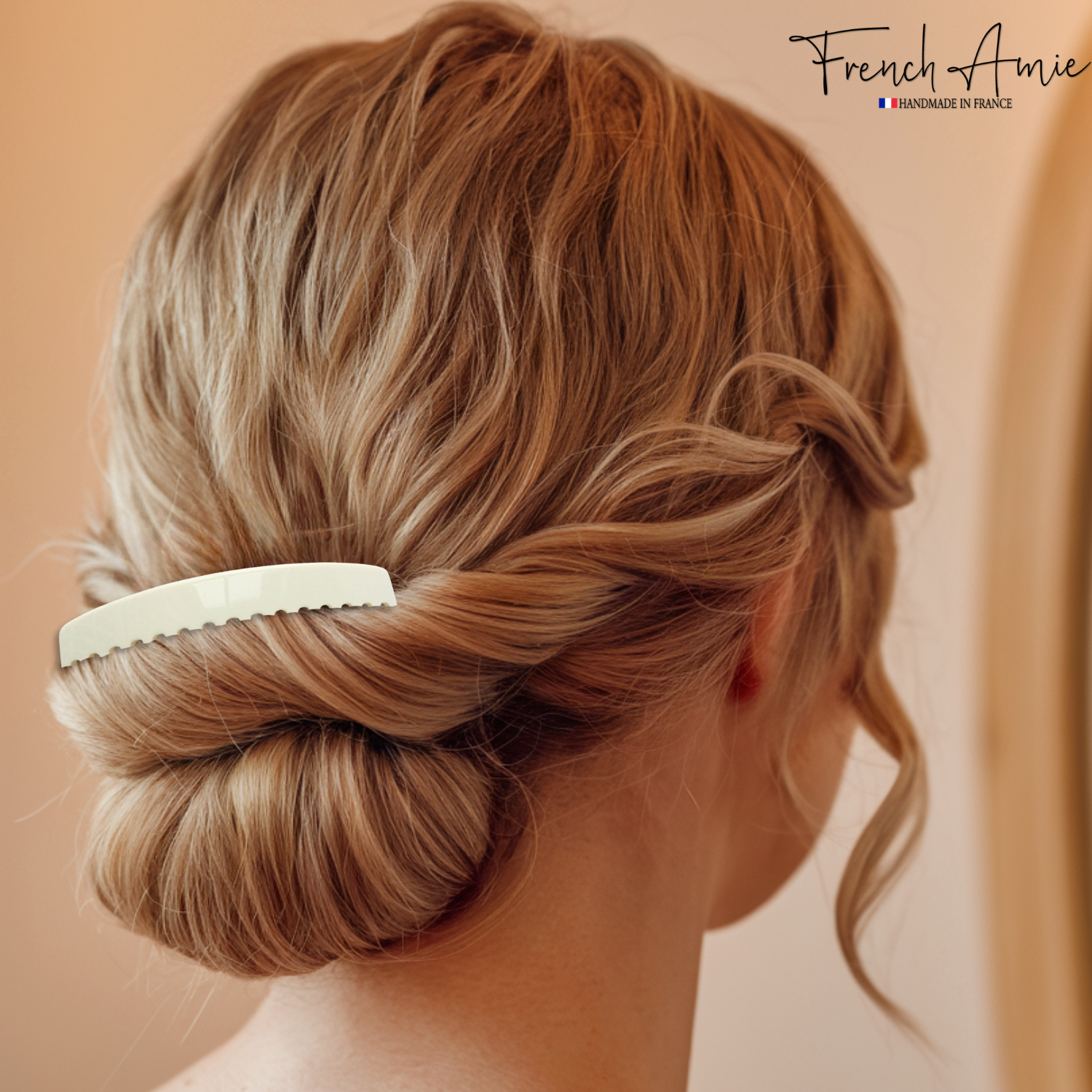 French Amie Handmade Solid Ivory Celluloid Acetate 16 Teeth Side Hair Comb