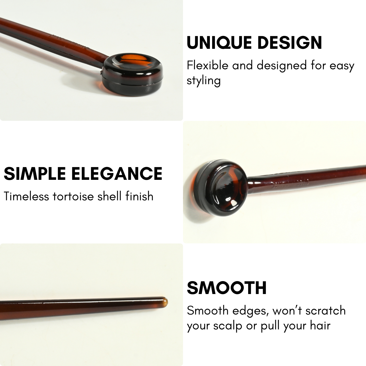 Parcelona French Baton Hair Sticks, Tortoise Shell Chignon Pin for Buns (Set of 2)