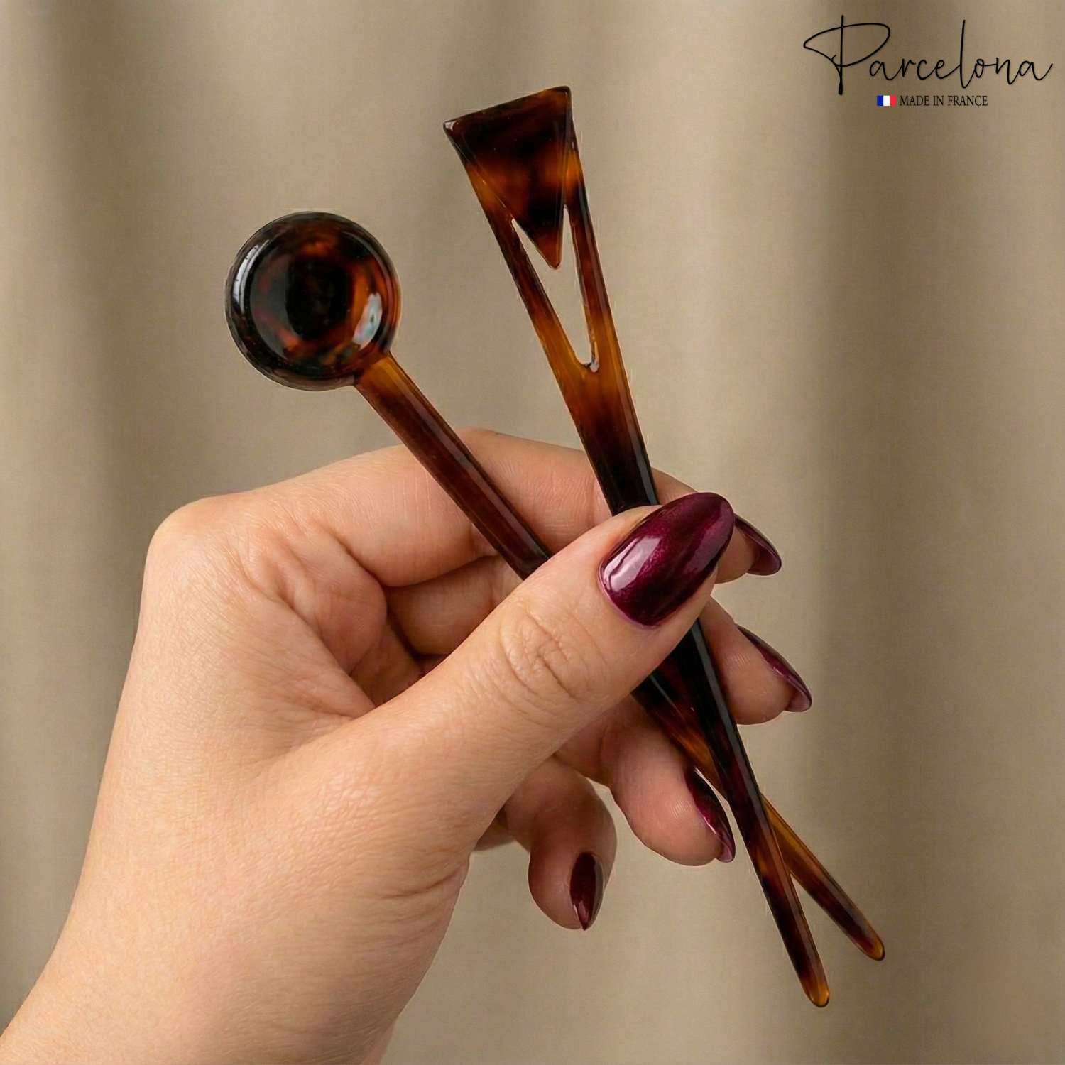 Parcelona French Baton Hair Sticks, Tortoise Shell Chignon Pin for Buns (Set of 2)