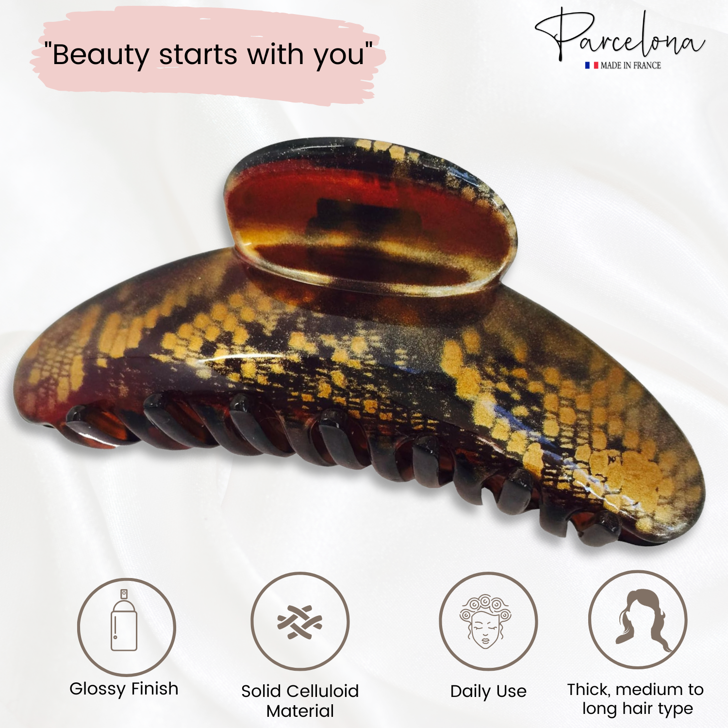Parcelona French Golden Choco Dark Brown Large Celluloid Hair Claw for Women