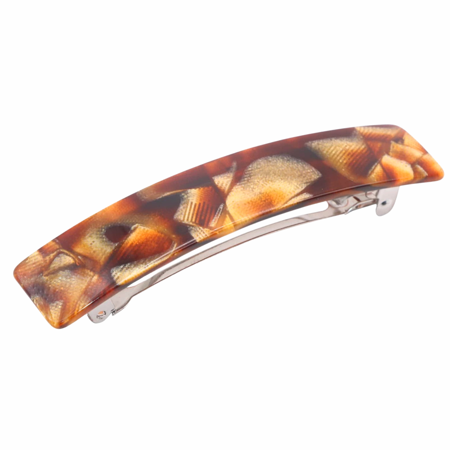 French Amie Oblong 3 1/2" Celluloid Handmade Automatic Hair Barrette for Women
