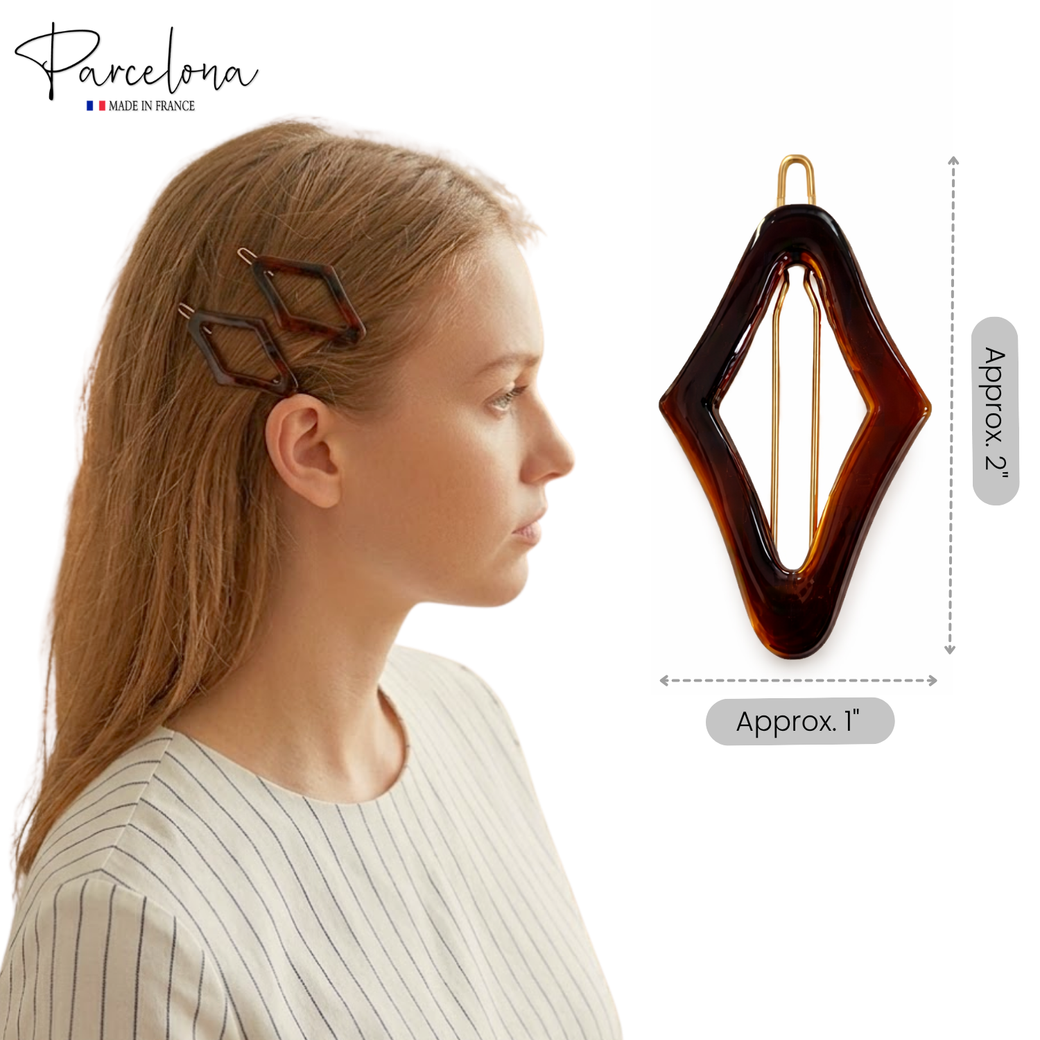 Parcelona Rhombus 2" Small Tortoise Shell Hair Clip Tige Boule Barrette Womens