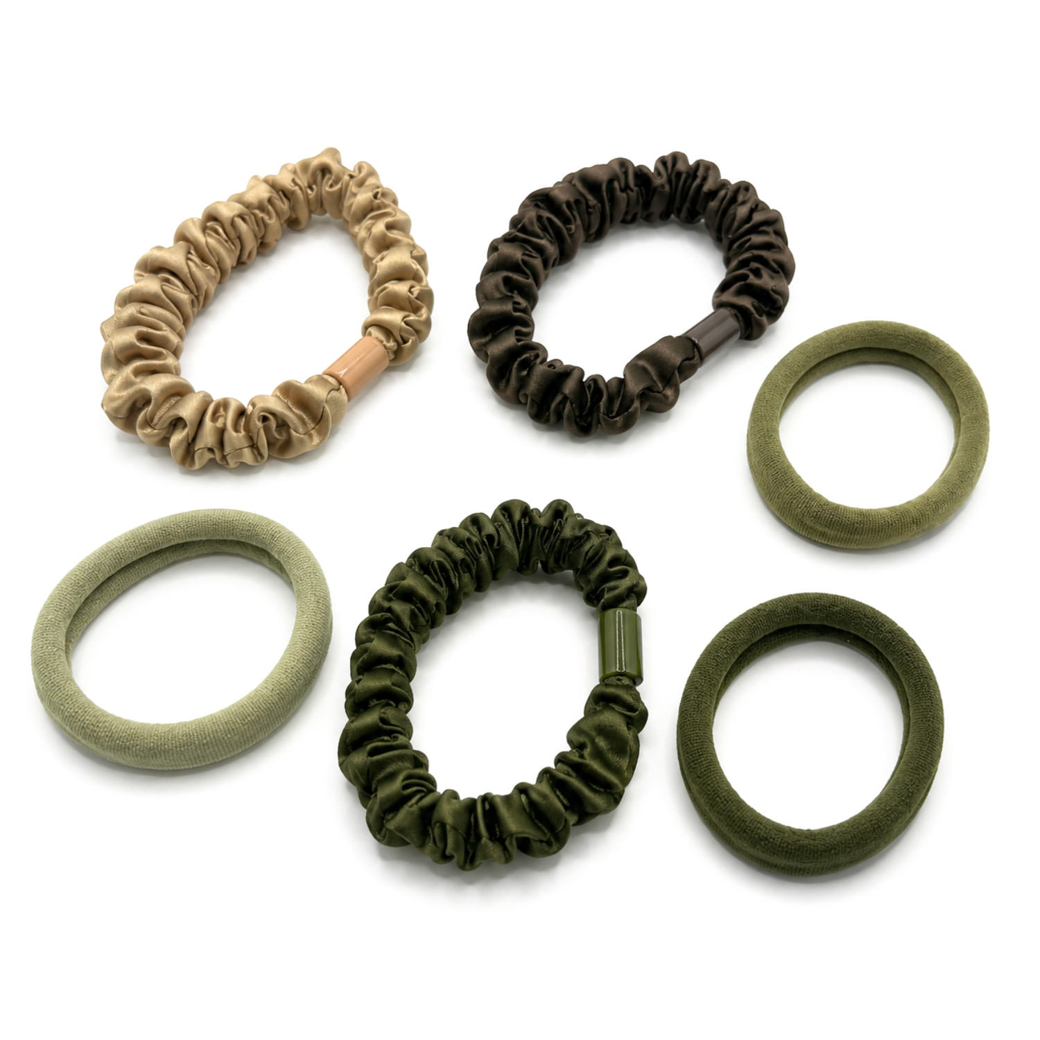 Moeni Oella Satin Scrunchies and Elastic Hair Ties Set 6 Pc Medium 3 Inch