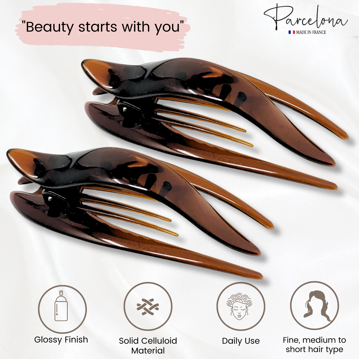 Parcelona French Beak Clasp Tortoise Shell Celluloid Hair Claw for Women (2Pcs)