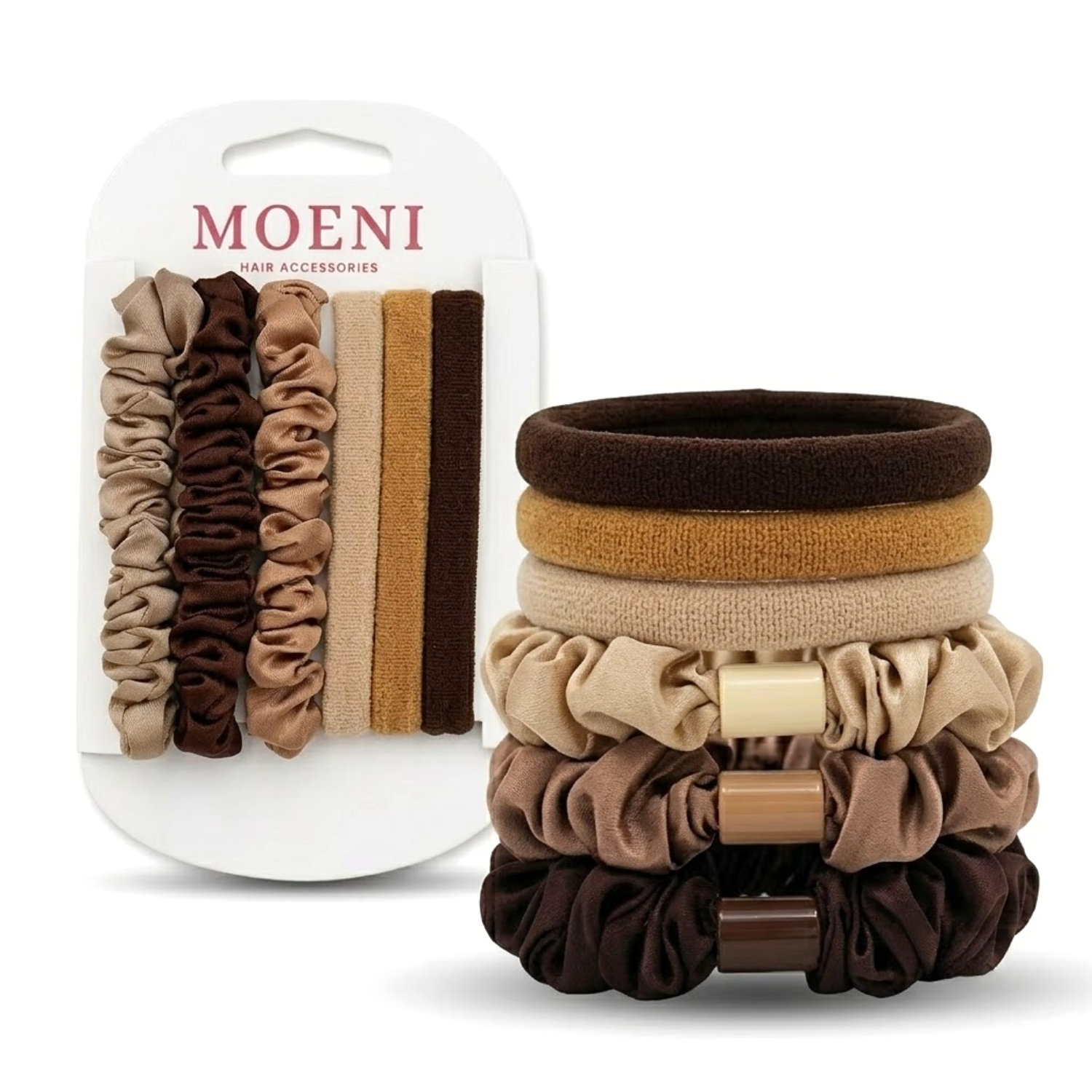 Moeni Oella Satin Scrunchies and Elastic Hair Ties Set 6 Pc Medium 3 Inch