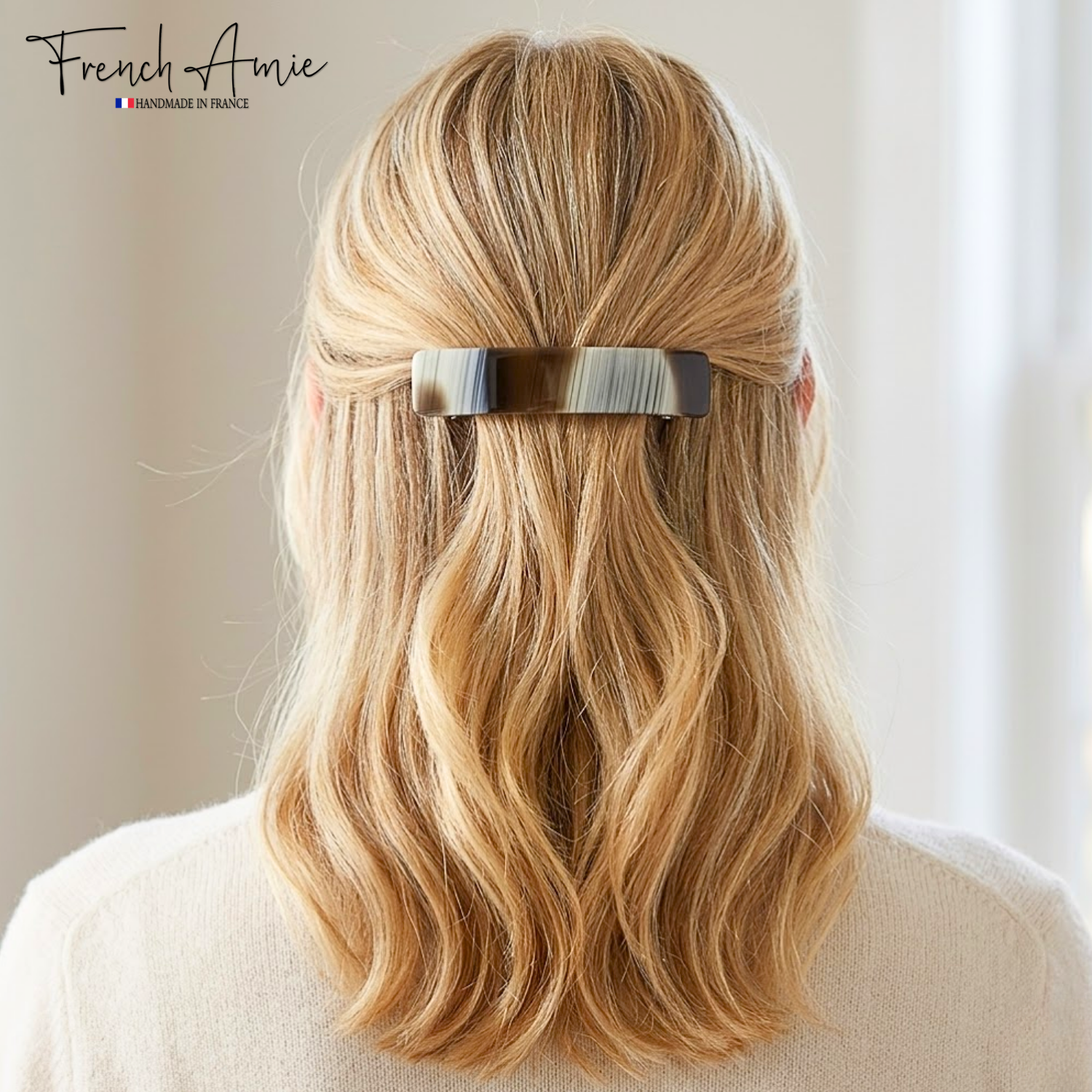 French Amie Oblong 3 1/2" Cellulose Handmade Automatic Hair Barrette for Women