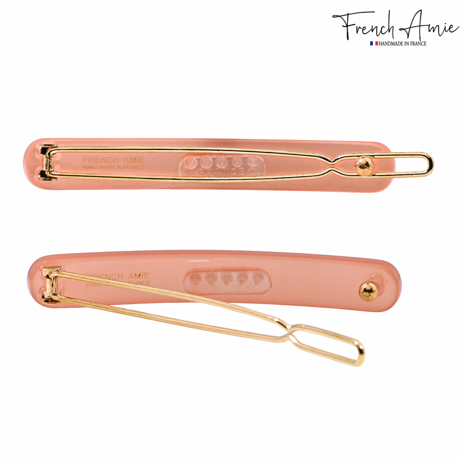 French Amie Rounded Oblong Small 2.5" Tige Boule Metal Clasp Hair Barrettes
