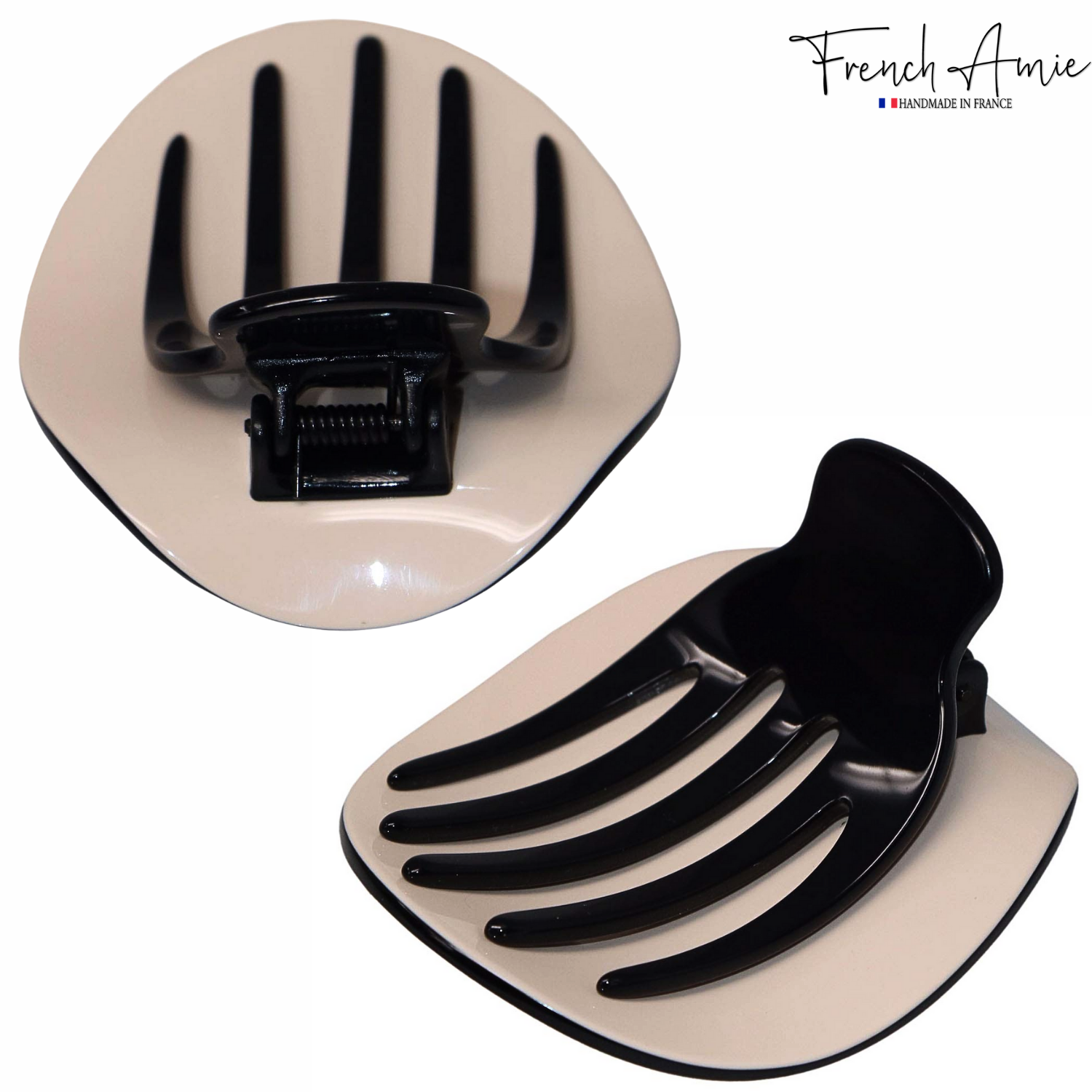 French Amie Handmade Onde 2 3/4" Medium Cream Ivory Hair Side Slider In Claw