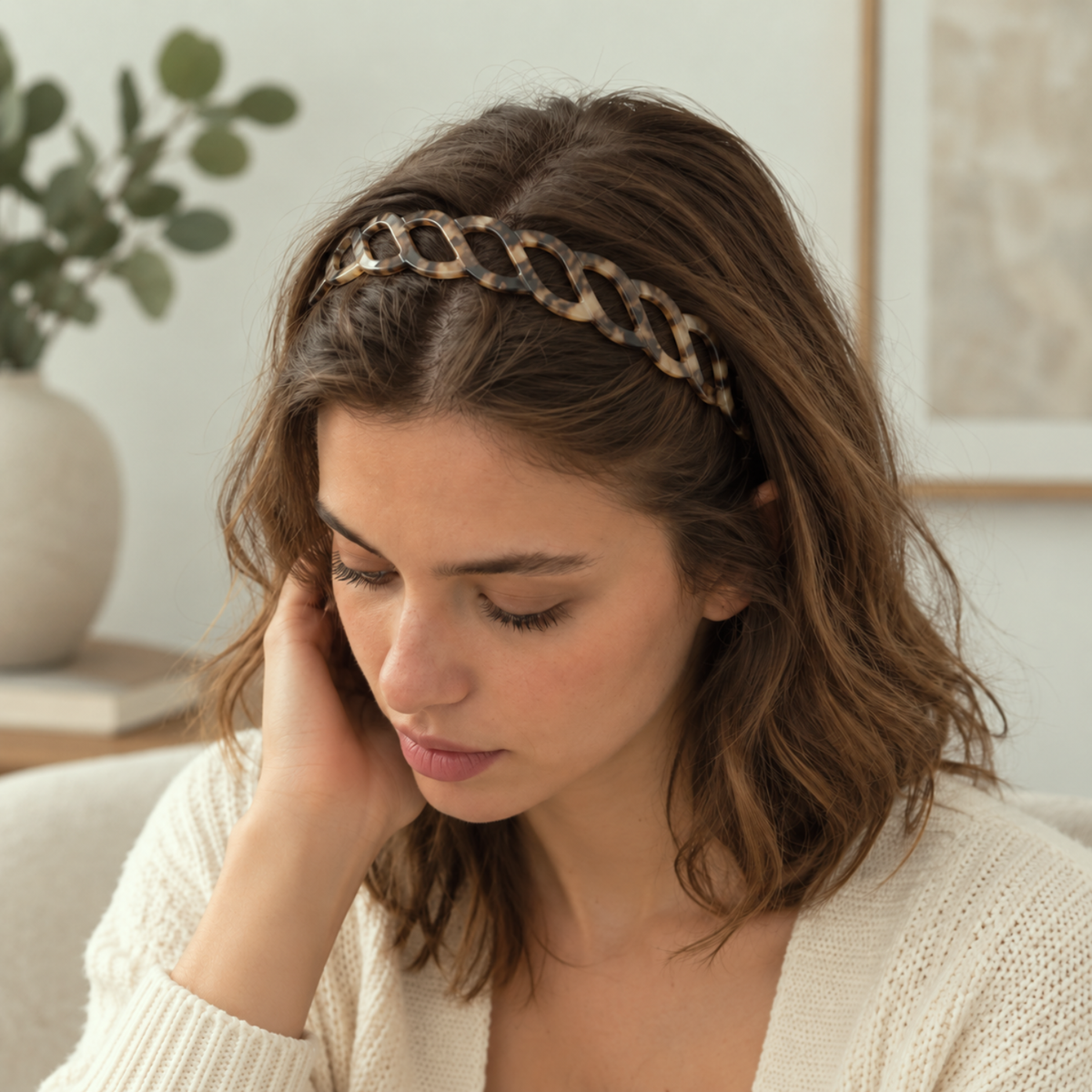 Moeni Twist Acetate Headband with Inner Teeth for Women and Girls