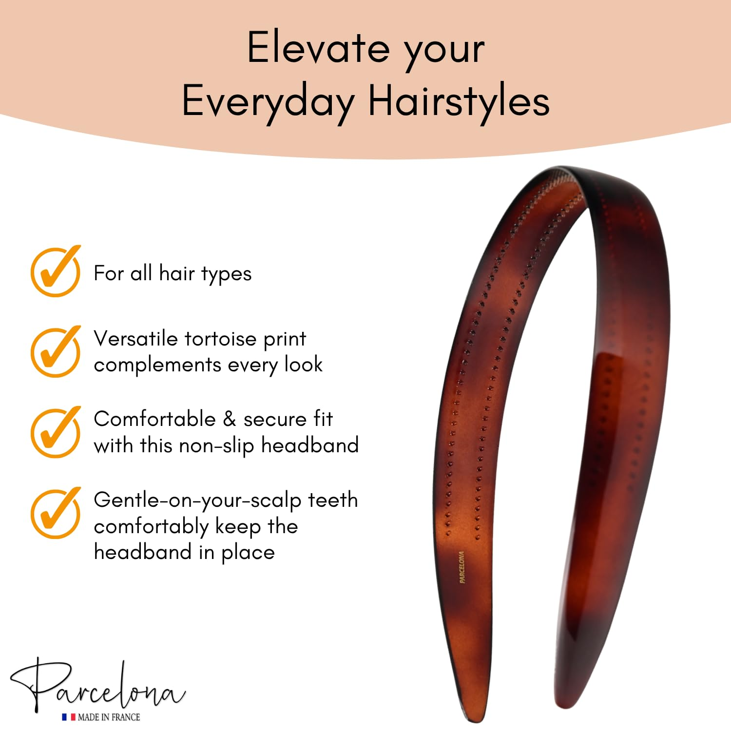 Parcelona French Headband 0.75 Inch Wide Cellulose Hairband for Women & Girls