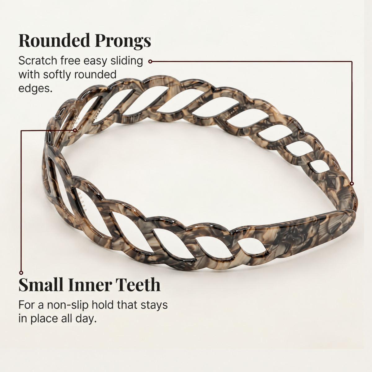 Moeni Twist Acetate Headband with Inner Teeth for Women and Girls