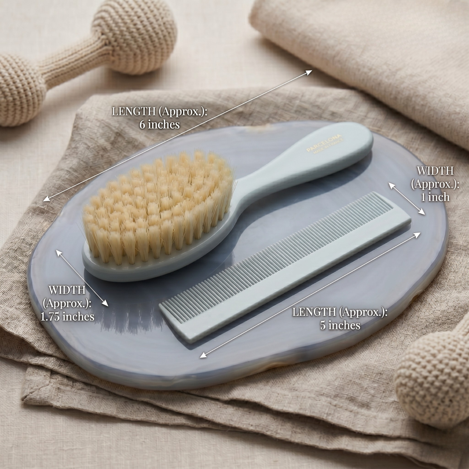 Parcelona French Grooming Combo 6” Cellulose Baby Brush and Comb for Toddlers
