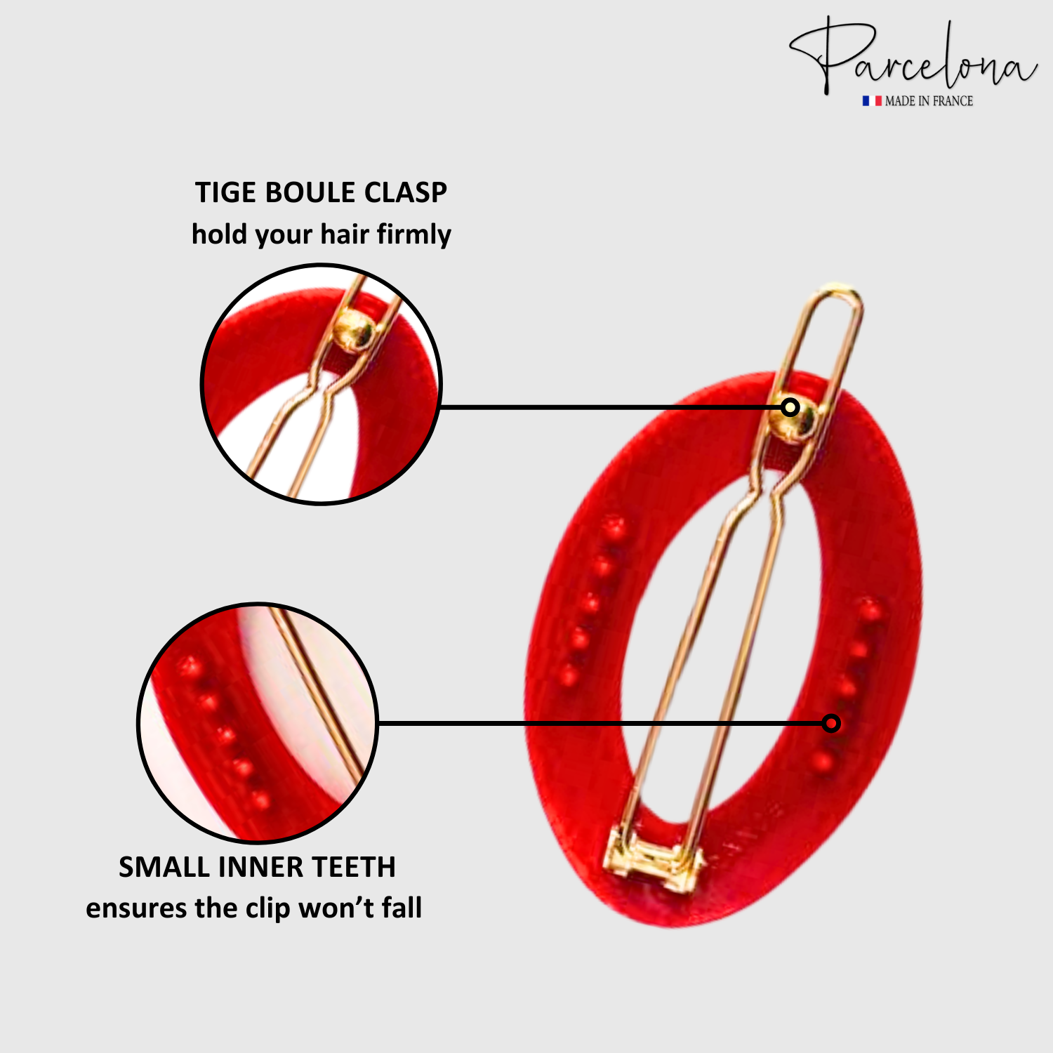 Parcelona French Eggie Red Oval Hair Clips Mini Barrette Side Slide Set of 2
