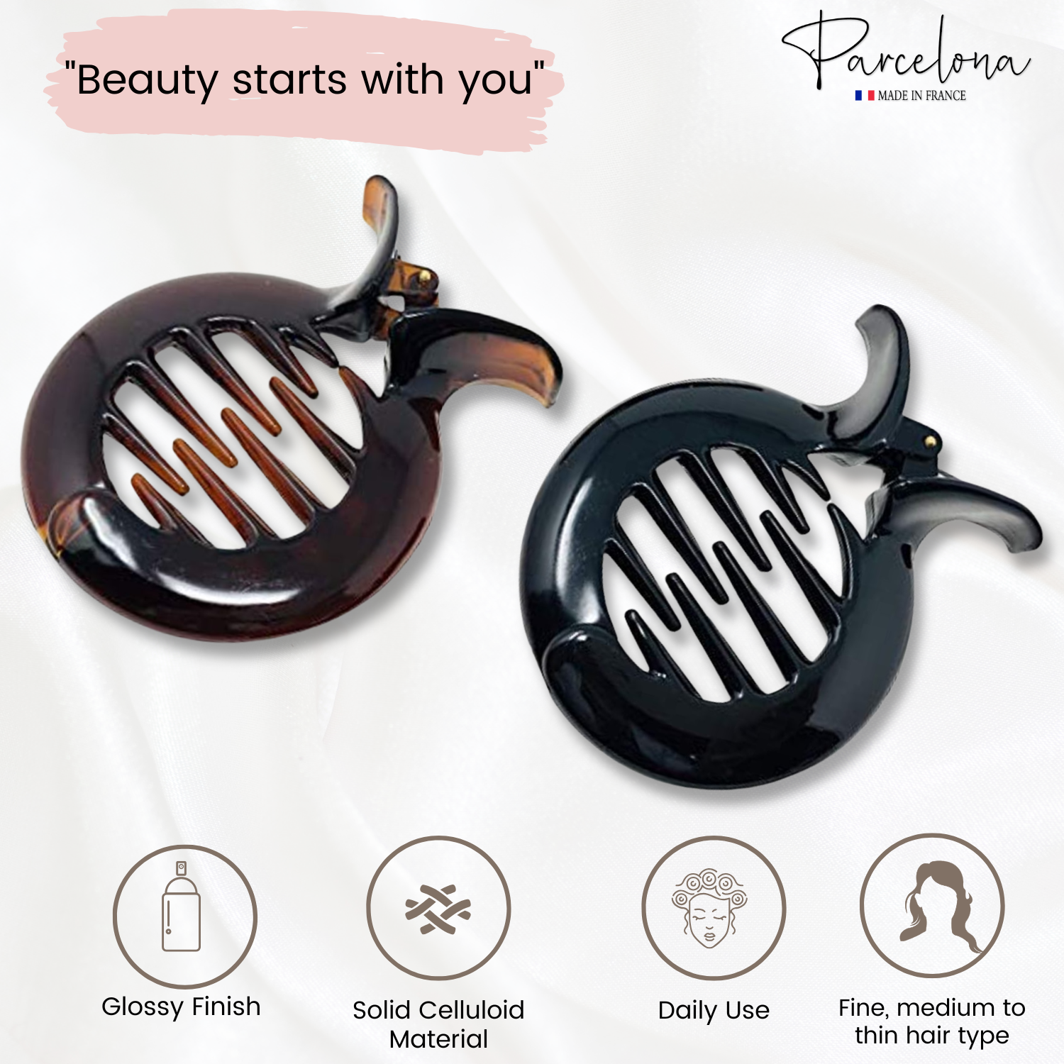 Parcelona French Round Tang Fish Inner Teeth Cellulose Hair Claws for Women