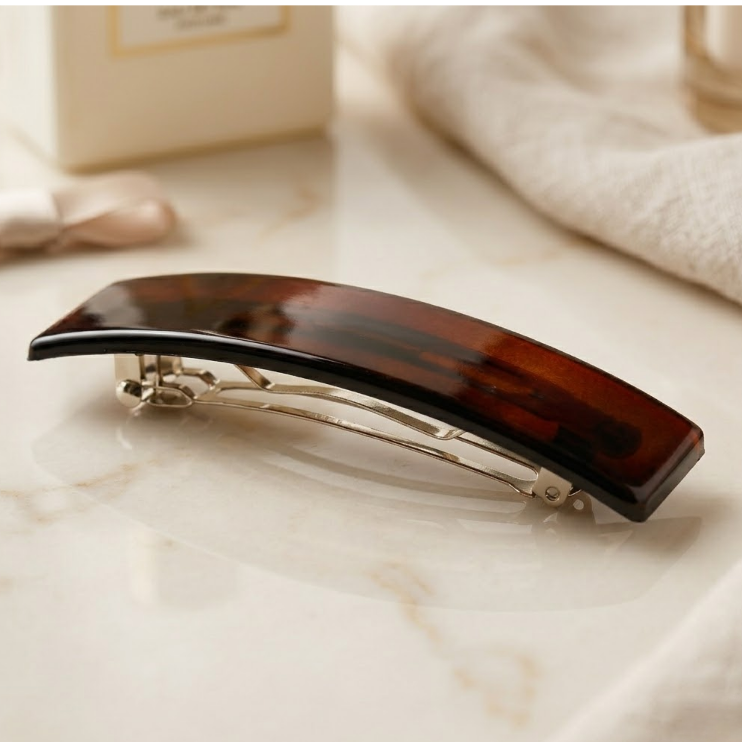 Parcelona French Rectangle Medium 3.5 Inch Tortoise Shell Hair Barrette
