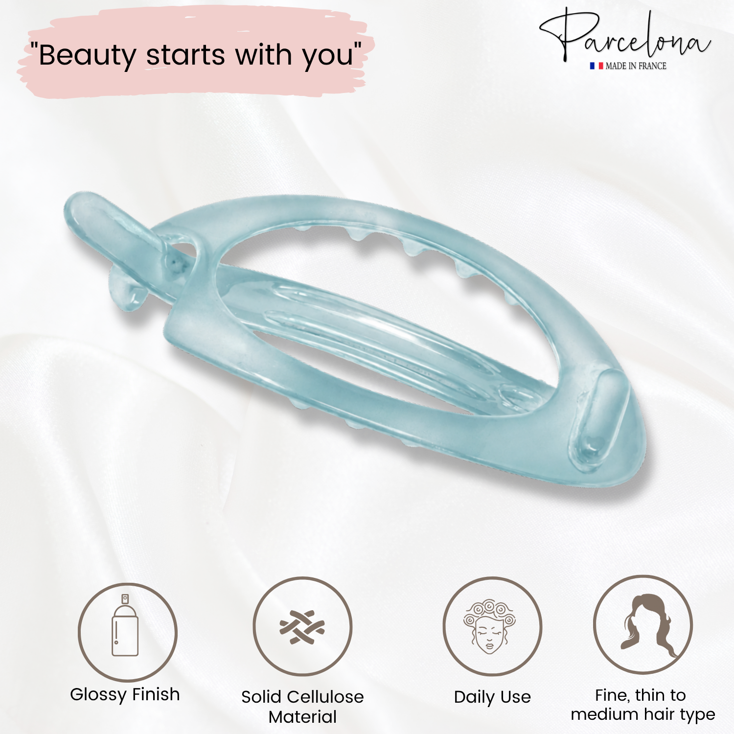 Parcelona French Plain Oval Small Cellulose Metal Free Hair Barrette for Women