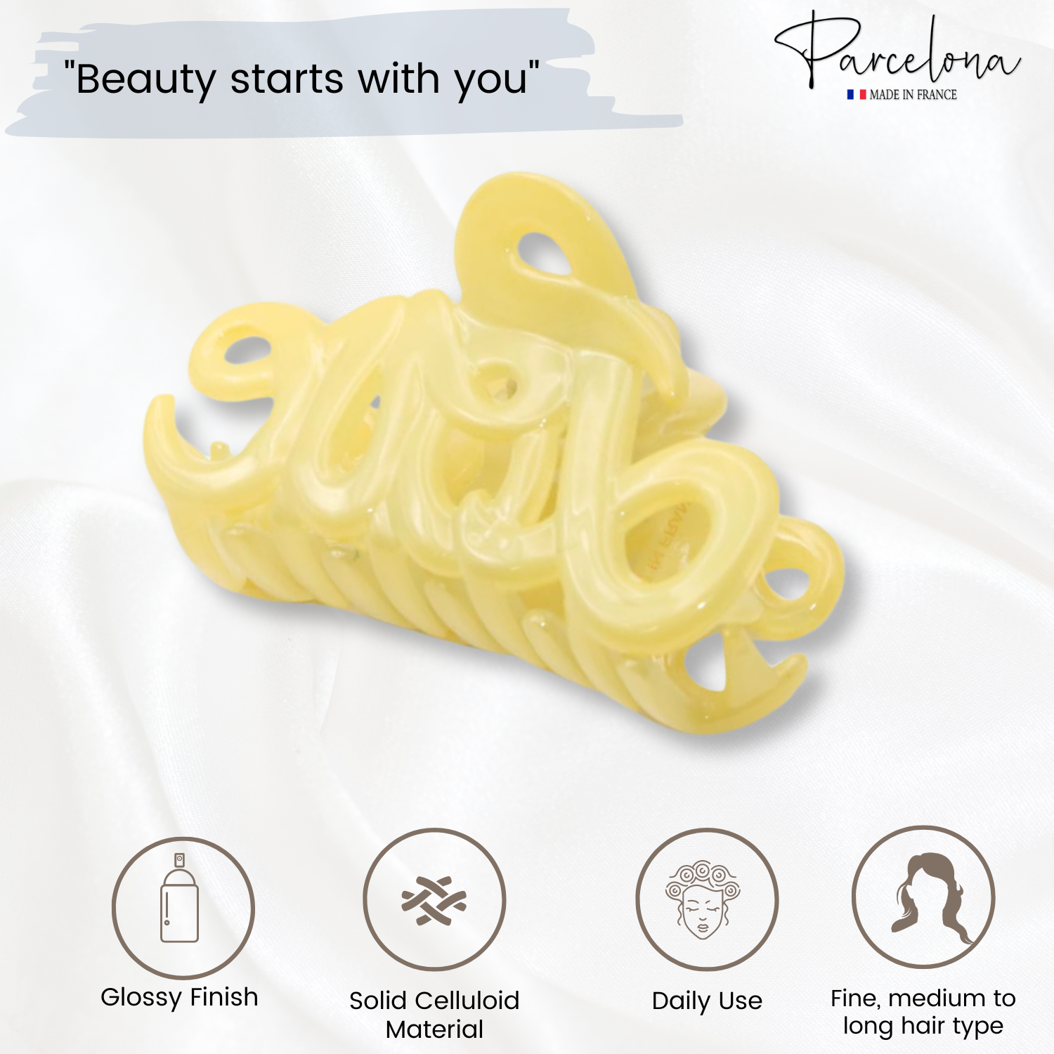 Parcelona French Love Small 2" Cellulose Acetate Hair Claws for Women and Girls