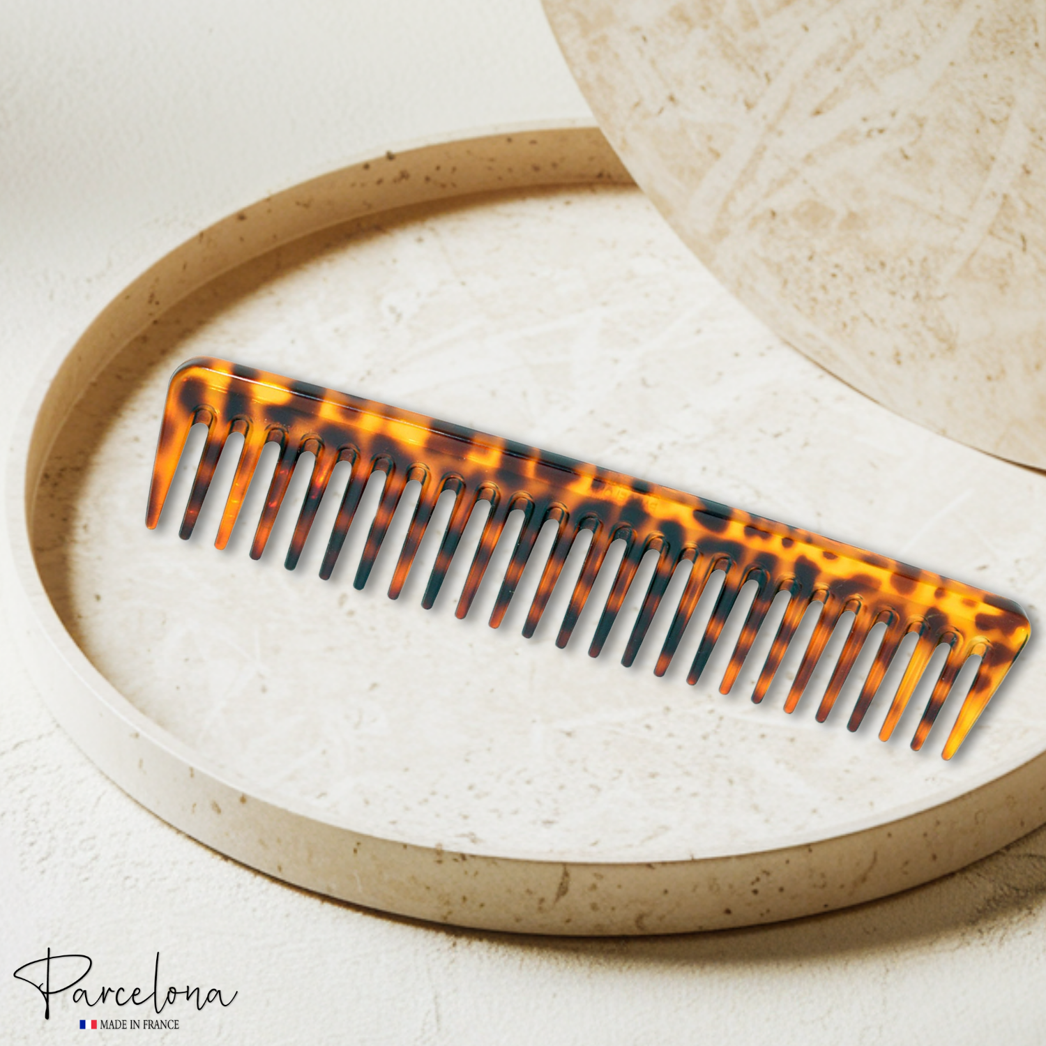 Parcelona French Wide Tooth Rake Leopard Pattern Large Cellulose Hair Detangling
