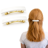Parcelona Small Rectangular Glossy 2 Inch Hair Clip Barrette for Women Set of 2