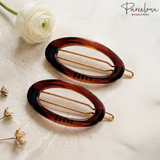 Parcelona Oval Hoop 1.75" Tortoise Shell Small Hair Clip Tige Boule Barrette