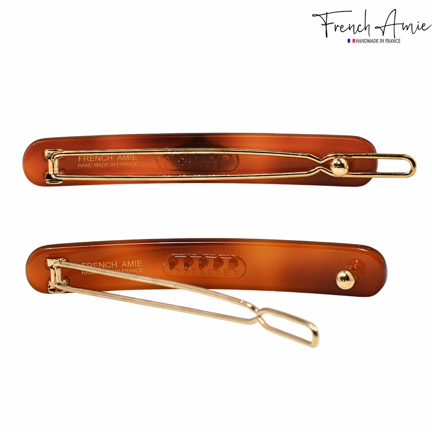 French Amie Rounded Oblong Small 2.5" Tige Boule Metal Clasp Hair Barrettes