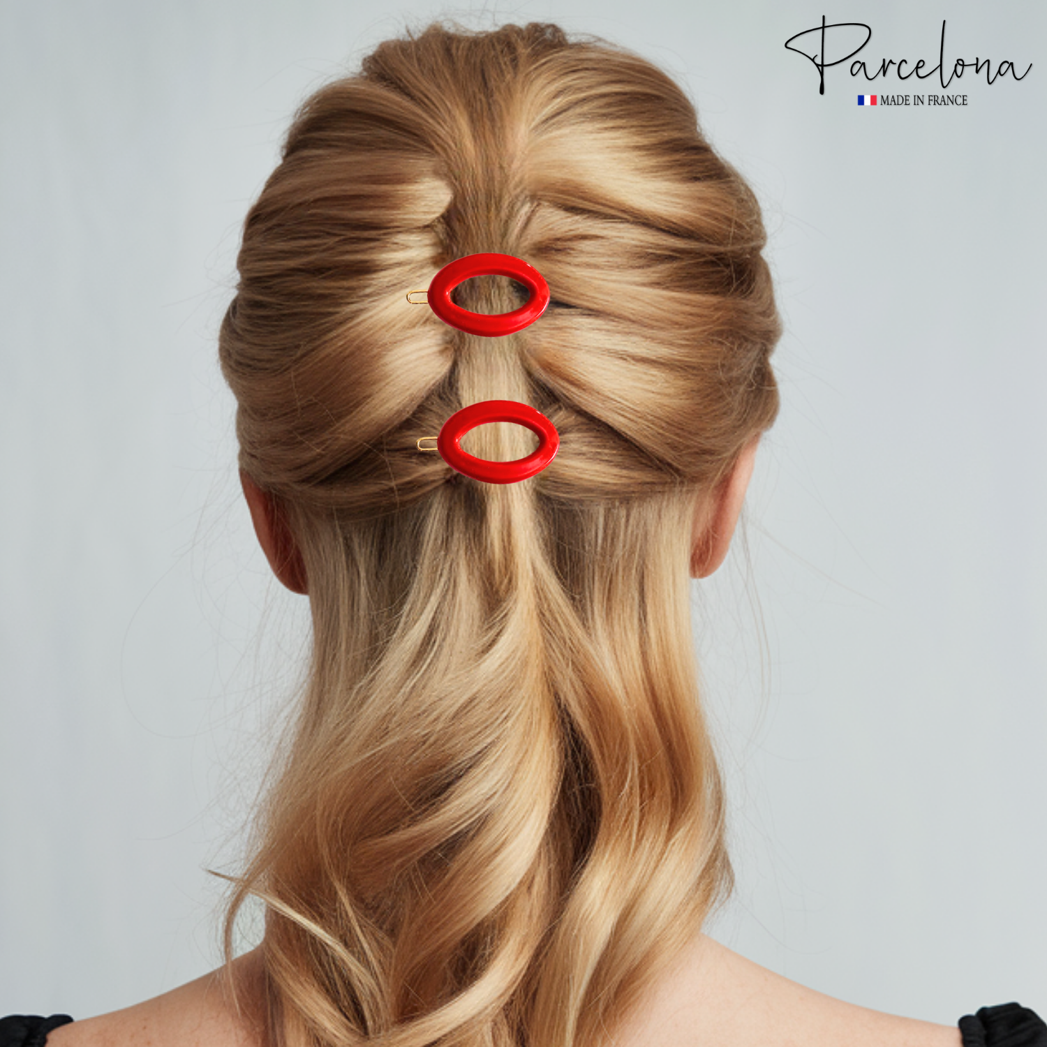 Parcelona French Eggie Red Oval Hair Clips Mini Barrette Side Slide Set of 2