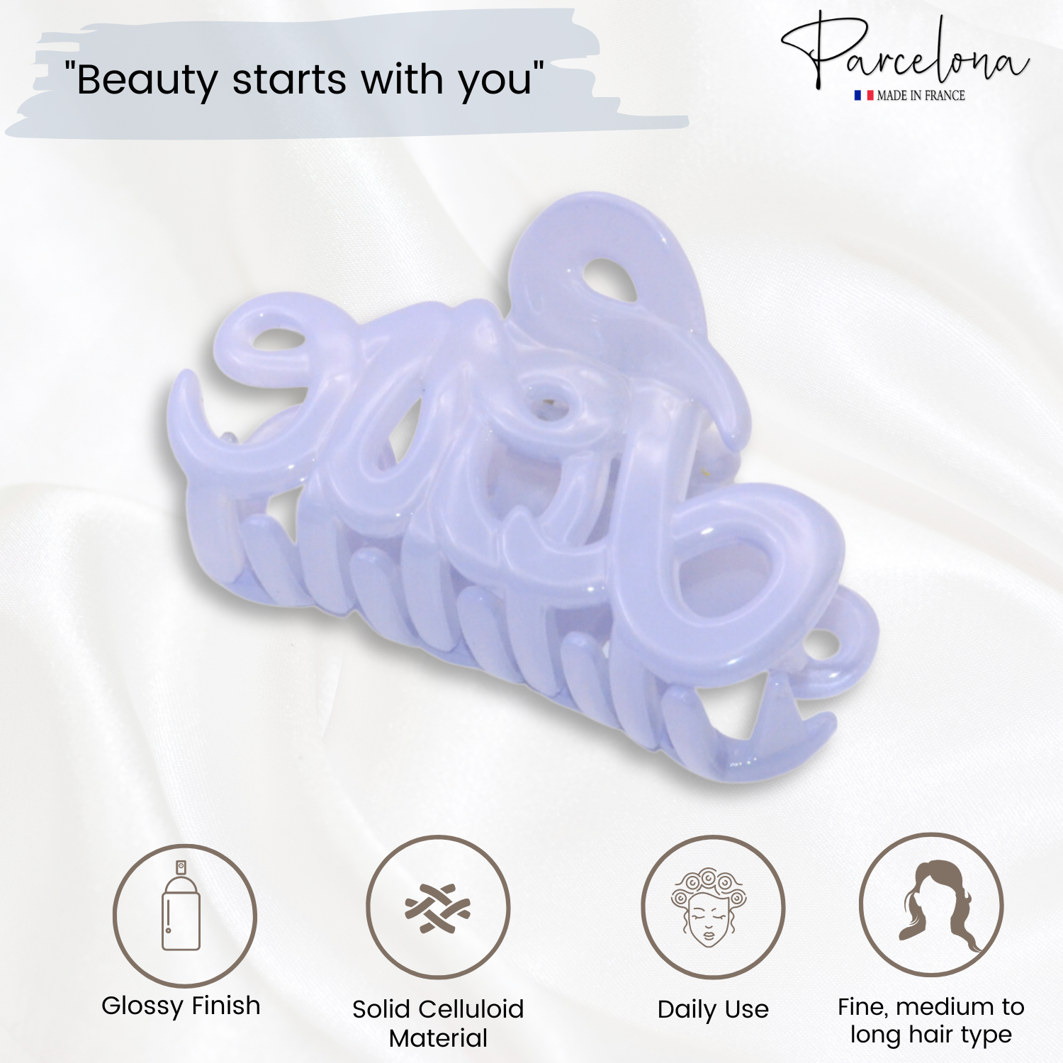 Parcelona French Love Small 2" Cellulose Acetate Hair Claws for Women and Girls