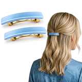 Parcelona Small Rectangular Glossy 2 Inch Hair Clip Barrette for Women Set of 2
