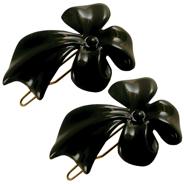 Parcelona French Lunaria Flower Small Black Snap Pin Hair Barrette Clips