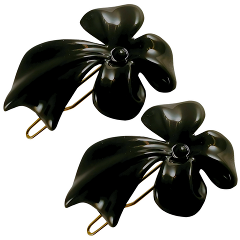 Parcelona French Lunaria Flower Small Black Snap Pin Hair Barrette Clips