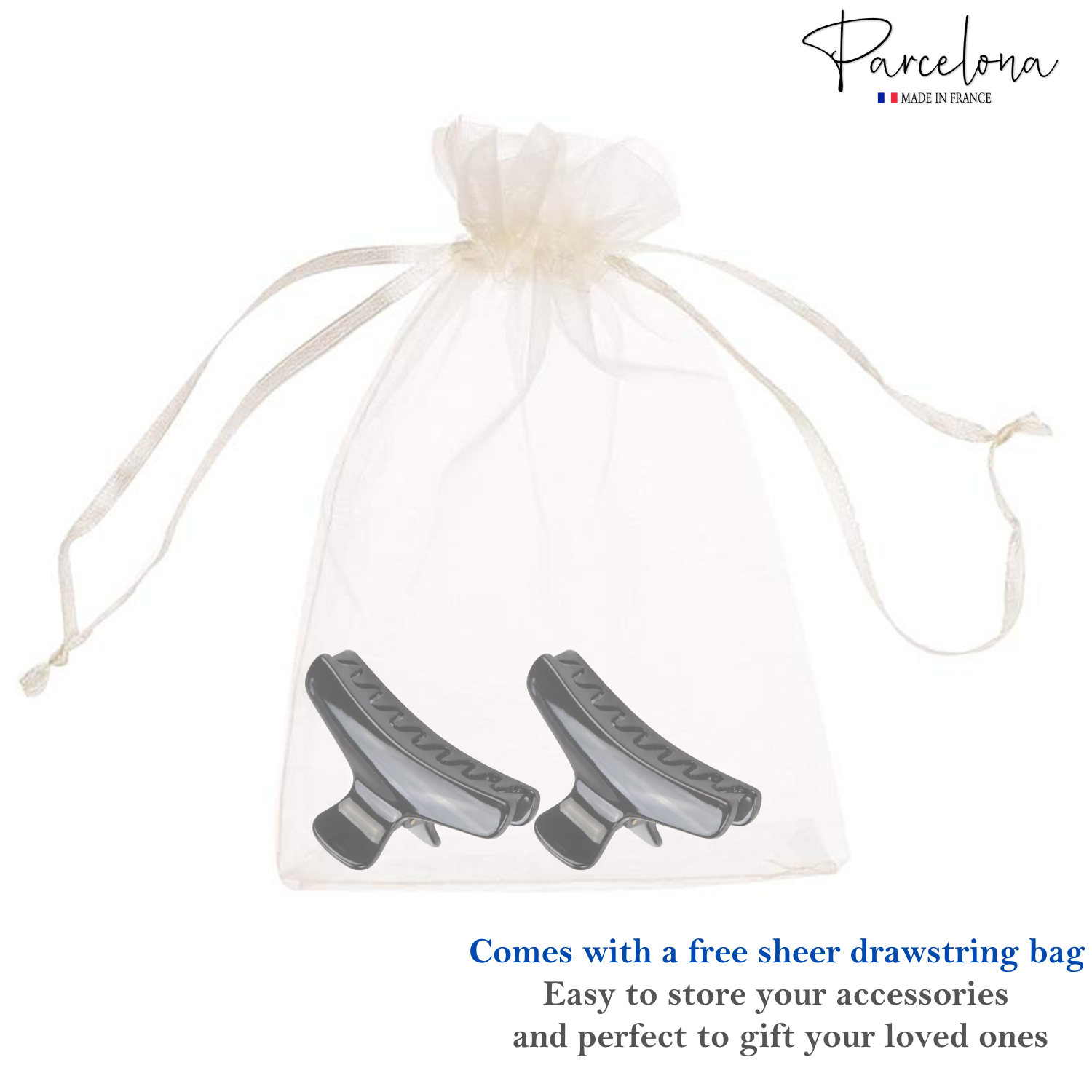 Parcelona French Salon Style Flat Small Cellulose Acetate Jaw Hair Claw Clips 2 Pcs