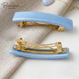 Parcelona Small Rectangular Glossy 2 Inch Hair Clip Barrette for Women Set of 2