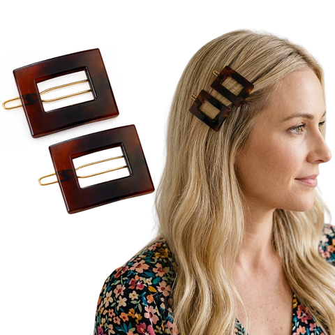 Parcelona French Rectangular Small 1.5" Hair Clip Tige Boule Tortoise Shell Barrette
