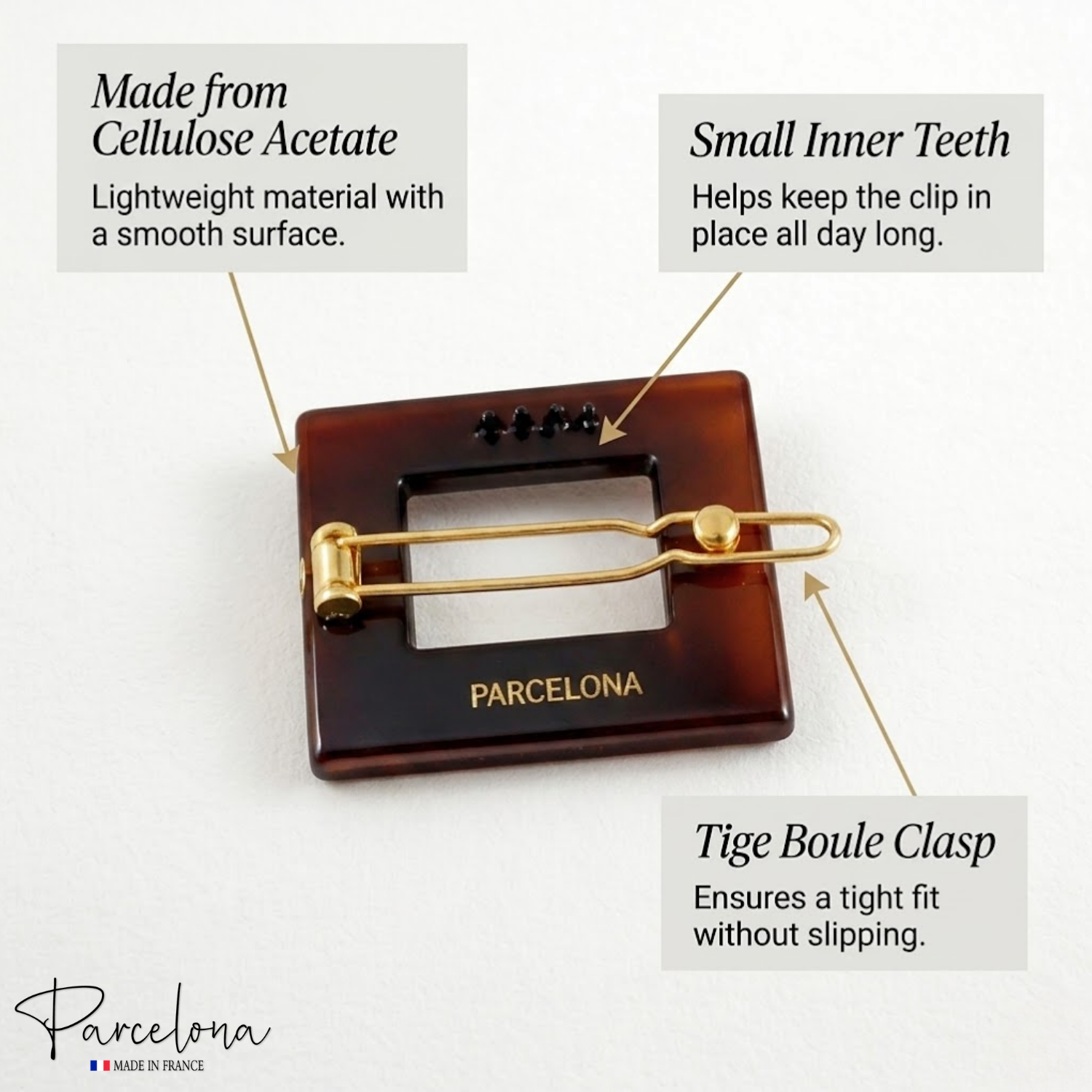 Parcelona French Rectangular Small 1.5" Hair Clip Tige Boule Tortoise Shell Barrette