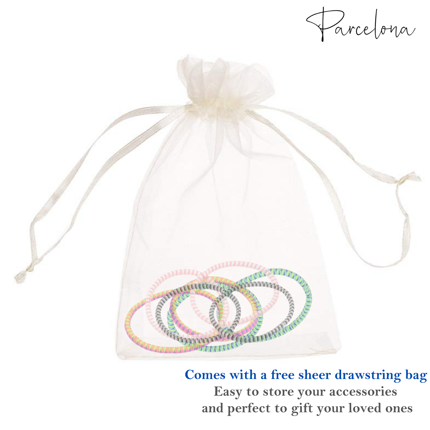 Parcelona Thin Stripes Ponytail Holder Stretchy Elastic Hair Ties for Women