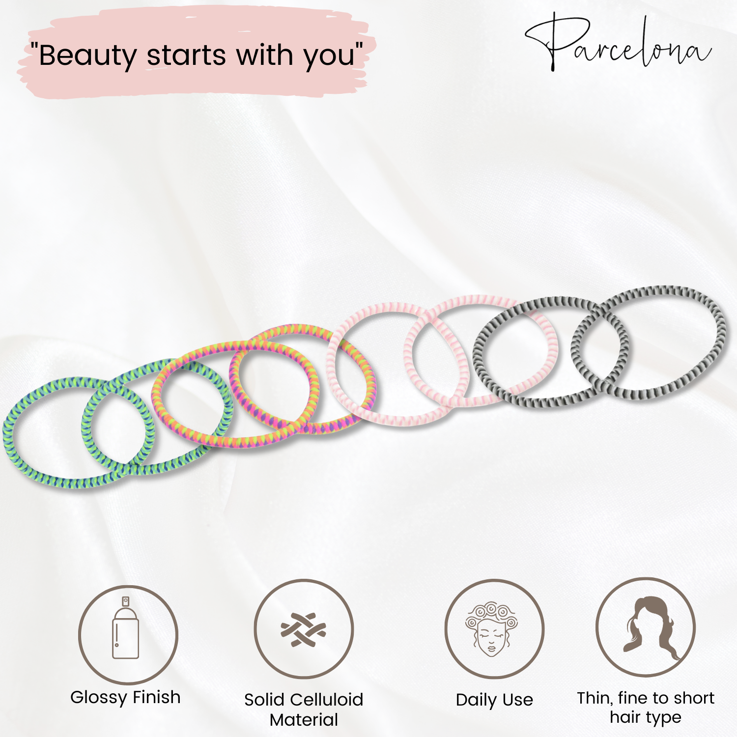 Parcelona Thin Stripes Ponytail Holder Stretchy Elastic Hair Ties for Women